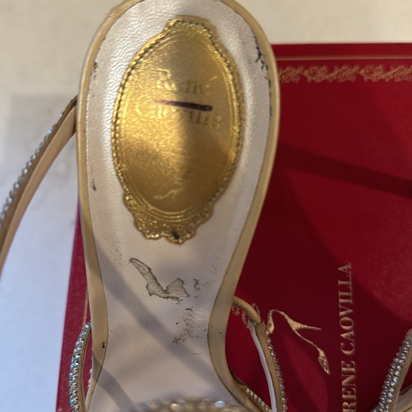 Rene Caovilla "Cleo" sandals  Beige Satin with Golden Shadow Strass crystal 40.5 - Picture 8 of 9